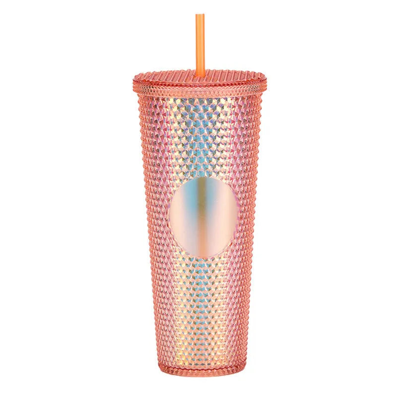 Double Studded Plastic Straw Cup Large Capacity Creative 710ml Durian Cup Portable Diamond Cup - Bellarte Enchanté Double Studded Plastic Straw Cup Large Capacity Creative 710ml Durian Cup Portable Diamond Cup